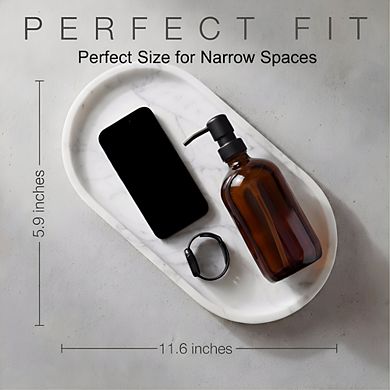 KSIZUIS Natural Marble Oval Tray 11.6" White Gray Stone Catchall Organizer for Bathroom Kitchen