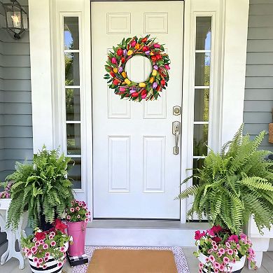 Artificial Spring Summer Wreath Tulip Eucalyptus Lavender Front Door Farmhouse Decor