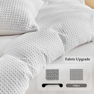 Waffle Weave King Duvet Cover Set with 2 Pillowcases - Breathable Microfiber
