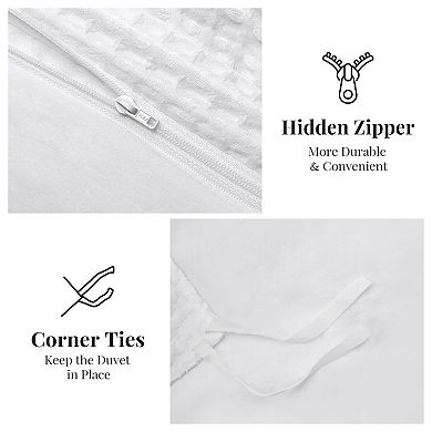 Waffle Weave King Duvet Cover Set with 2 Pillowcases - Breathable Microfiber