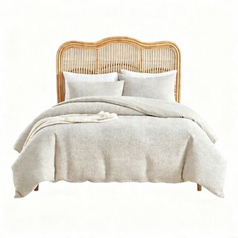 Waffle Weave King Duvet Cover Set with 2 Pillowcases - Breathable Microfiber
