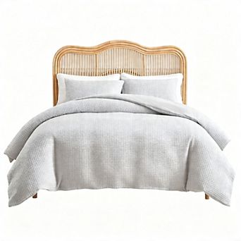 Waffle Weave King Duvet Cover Set with 2 Pillowcases - Breathable Microfiber