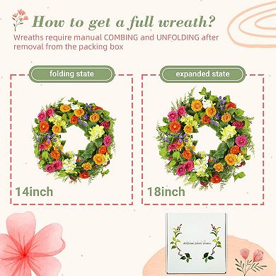 18" Spring Summer Wreath Artificial Floral Eucalyptus Butterfly Green Foliage Front Door Home Decor