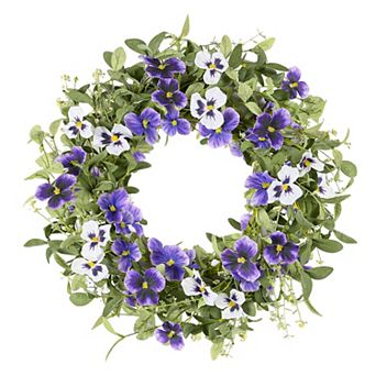 18" Spring Summer Wreath Artificial Floral Eucalyptus Butterfly Green Foliage Front Door Home Decor
