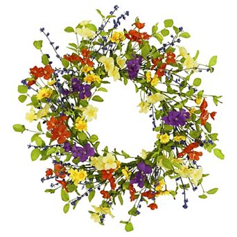 18" Spring Summer Wreath Artificial Floral Eucalyptus Butterfly Green Foliage Front Door Home Decor