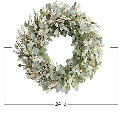 24 Inch Summer Spring Wreath Front Door Everyday Rustic Farmhouse Greenery
