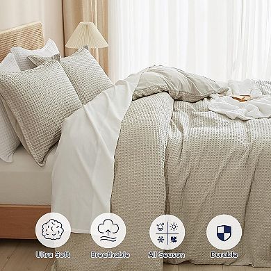 Ultra Soft Waffle Duvet Set - 3D Design, No Snagging, 8 Ties & Zipper, 3-Piece