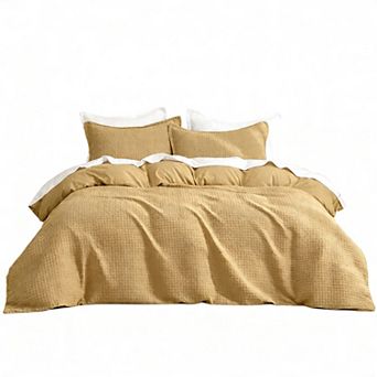 Ultra Soft Waffle Duvet Set - 3D Design, No Snagging, 8 Ties & Zipper, 3 pc