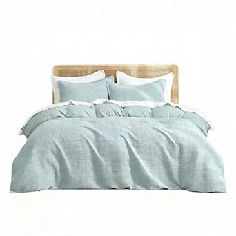 Ultra Soft Waffle Duvet Set - 3D Design, No Snagging, 8 Ties & Zipper, 3 pc