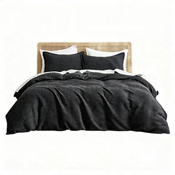 Ultra Soft Waffle Duvet Set - 3D Design, No Snagging, 8 Ties & Zipper, 3 pc
