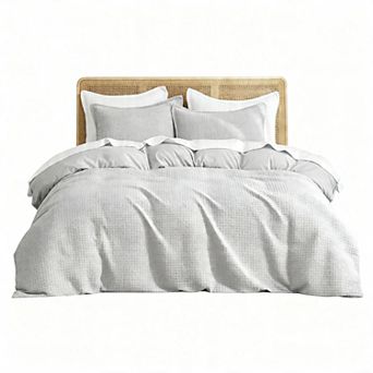 Ultra Soft Waffle Duvet Set - 3D Design, No Snagging, 8 Ties & Zipper, 3 pc