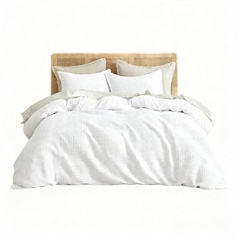 Ultra Soft Waffle Duvet Set - 3D Design, No Snagging, 8 Ties & Zipper, 3 pc