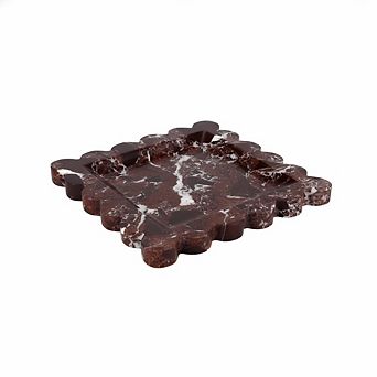 KSIZUIS Square Marble Tray 8" Scalloped Edge, Rosso Lepanto Organizer for Bathroom Kitchen