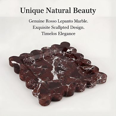 KSIZUIS Square Marble Tray 8" Scalloped Edge, Rosso Lepanto Organizer for Bathroom Kitchen