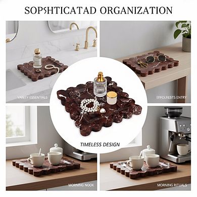 KSIZUIS Square Marble Tray 8" Scalloped Edge, Rosso Lepanto Organizer for Bathroom Kitchen