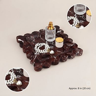 KSIZUIS Square Marble Tray 8" Scalloped Edge, Rosso Lepanto Organizer for Bathroom Kitchen