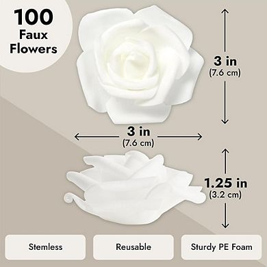 100-Pack Artificial White Roses, Wedding & Table Centerpiece Decorations