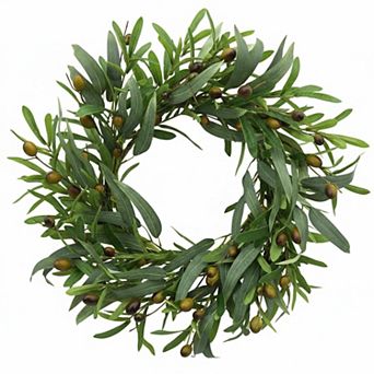 20 Inch Spring Summer Wreath Eucalyptus Olive Leaves Berries Indoor Outdoor Farmhouse Home Wall