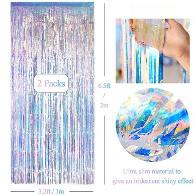 Holographic Tinsel Foil Fringe Curtains Party Backdrop 2 Pack