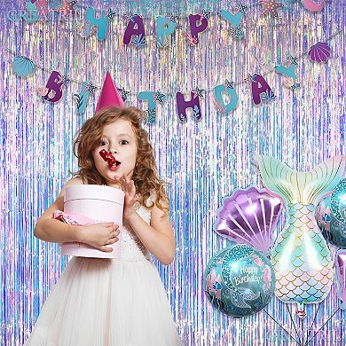 Holographic Tinsel Foil Fringe Curtains Party Backdrop 2 Pack