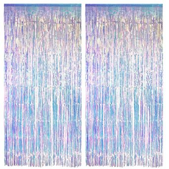 Holographic Tinsel Foil Fringe Curtains Party Backdrop 2 Pack