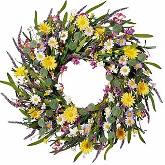 Artificial Spring Summer Wreath Wildflower Lavender Front Door Home Wall Wedding Festival Farmhouse