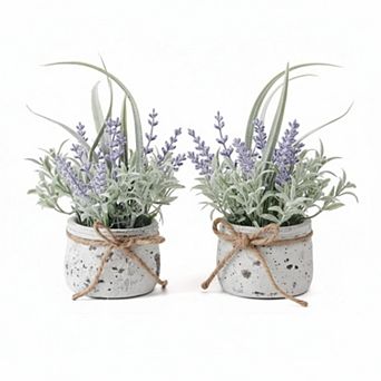 KSIZUIS 2 Pack Mini Artificial Lavender Plants in Pot for Home Decor