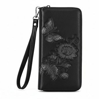 KSIZUIS Womens RFID Embossed Leather Large Capacity Wristlet Wallet