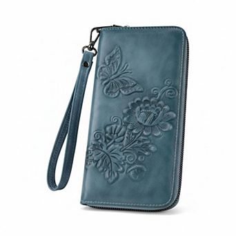 KSIZUIS Womens RFID Embossed Leather Large Capacity Wristlet Wallet