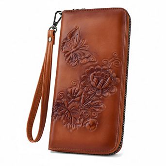 KSIZUIS Womens RFID Embossed Leather Large Capacity Wristlet Wallet