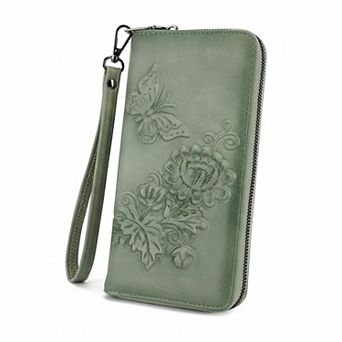 KSIZUIS Womens RFID Embossed Leather Large Capacity Wristlet Wallet