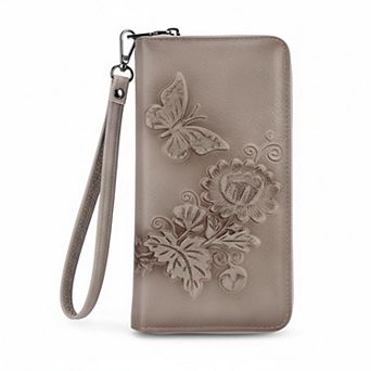 KSIZUIS Womens RFID Embossed Leather Large Capacity Wristlet Wallet