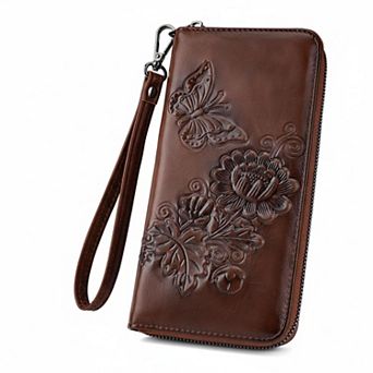 KSIZUIS Womens RFID Embossed Leather Large Capacity Wristlet Wallet