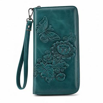 KSIZUIS Womens RFID Embossed Leather Large Capacity Wristlet Wallet