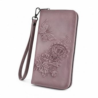 KSIZUIS Womens RFID Embossed Leather Large Capacity Wristlet Wallet