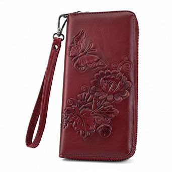 KSIZUIS Womens RFID Embossed Leather Large Capacity Wristlet Wallet