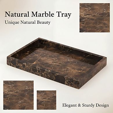 KSIZUIS Natural Marble Tray 12x8" Dark Brown Stone Organizer for Bathroom Kitchen Table Decor