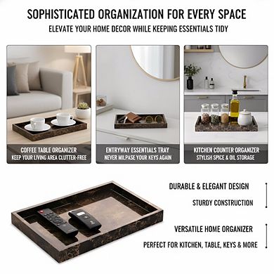 KSIZUIS Natural Marble Tray 12x8" Dark Brown Stone Organizer for Bathroom Kitchen Table Decor