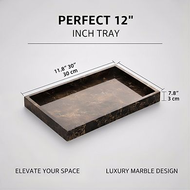 KSIZUIS Natural Marble Tray 12x8" Dark Brown Stone Organizer for Bathroom Kitchen Table Decor