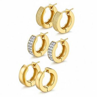 KSIZUIS 3 Pairs Stainless Steel Clip On Hoop Earrings CZ Non-Piercing Huggie Design