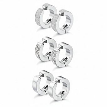 KSIZUIS 3 Pairs Stainless Steel Clip On Hoop Earrings CZ Non-Piercing Huggie Design