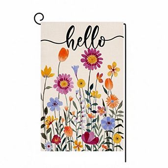 Hello Spring Floral Garden Flag Double Sided Burlap Weather Resistant Summer Farmhouse Yard Decor