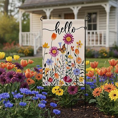 Hello Spring Floral Garden Flag Double Sided Burlap Weather Resistant Summer Farmhouse Yard Decor