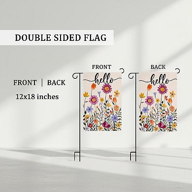 Hello Spring Floral Garden Flag Double Sided Burlap Weather Resistant Summer Farmhouse Yard Decor