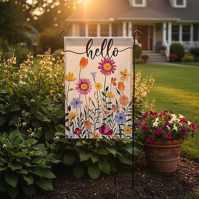 Hello Spring Floral Garden Flag Double Sided Burlap Weather Resistant Summer Farmhouse Yard Decor