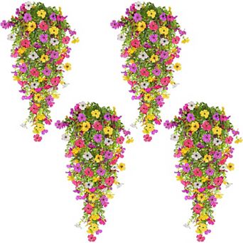 4 pc Artificial Flowers for Outdoors Summer Decor, UV Resistant No Fade Fake Hanging Flowers Faux