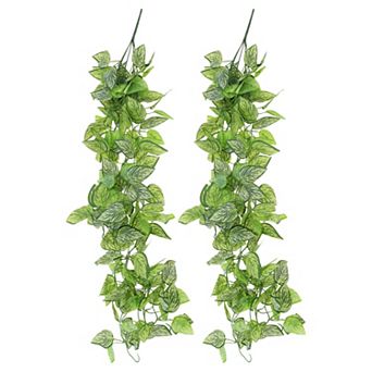 2 pc Fake Vines Faux Greenery Leaves Artificial Balcony Hanging Plants for Room Green 41.3"