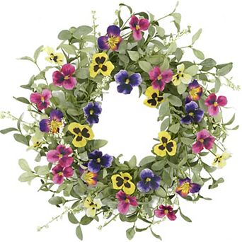 Spring Summer Pansy Wreath Front Door Indoor Outdoor Home Festival Wedding Decoration