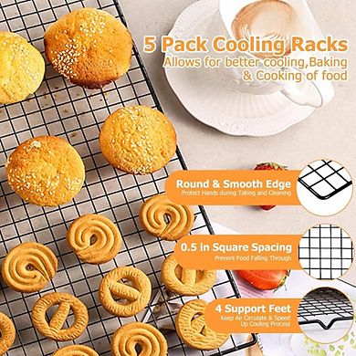 JUANWANG 5-Pack 10"x15.9" Stainless Steel Cooling/Baking Racks, Heavy Duty, Multi-Use