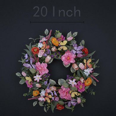 20 Inch Spring Wreath Summer Tulip Decor Front Door Home Wedding Farmhouse